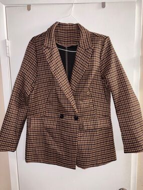 SHEIN Brown & Black Houndstooth Blazer Jacket